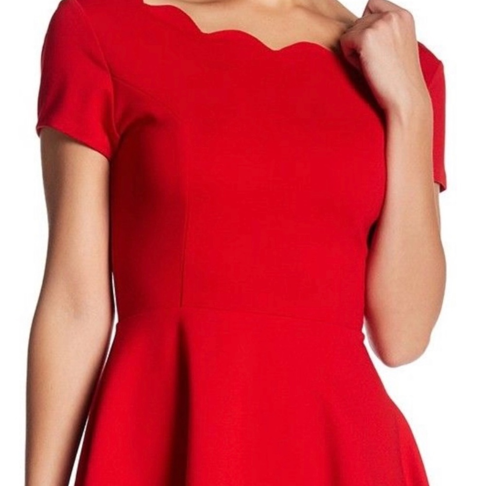 Nordstrom Cap Sleeve Scallop Trim Fit & Flare dress